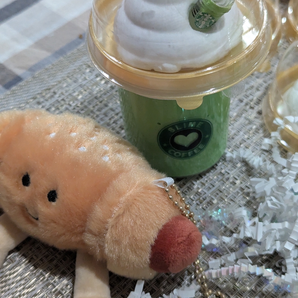 Green Starbucks Matcha Tea Slime Coffee Cup Whipped Cream Charm Plush Keychain